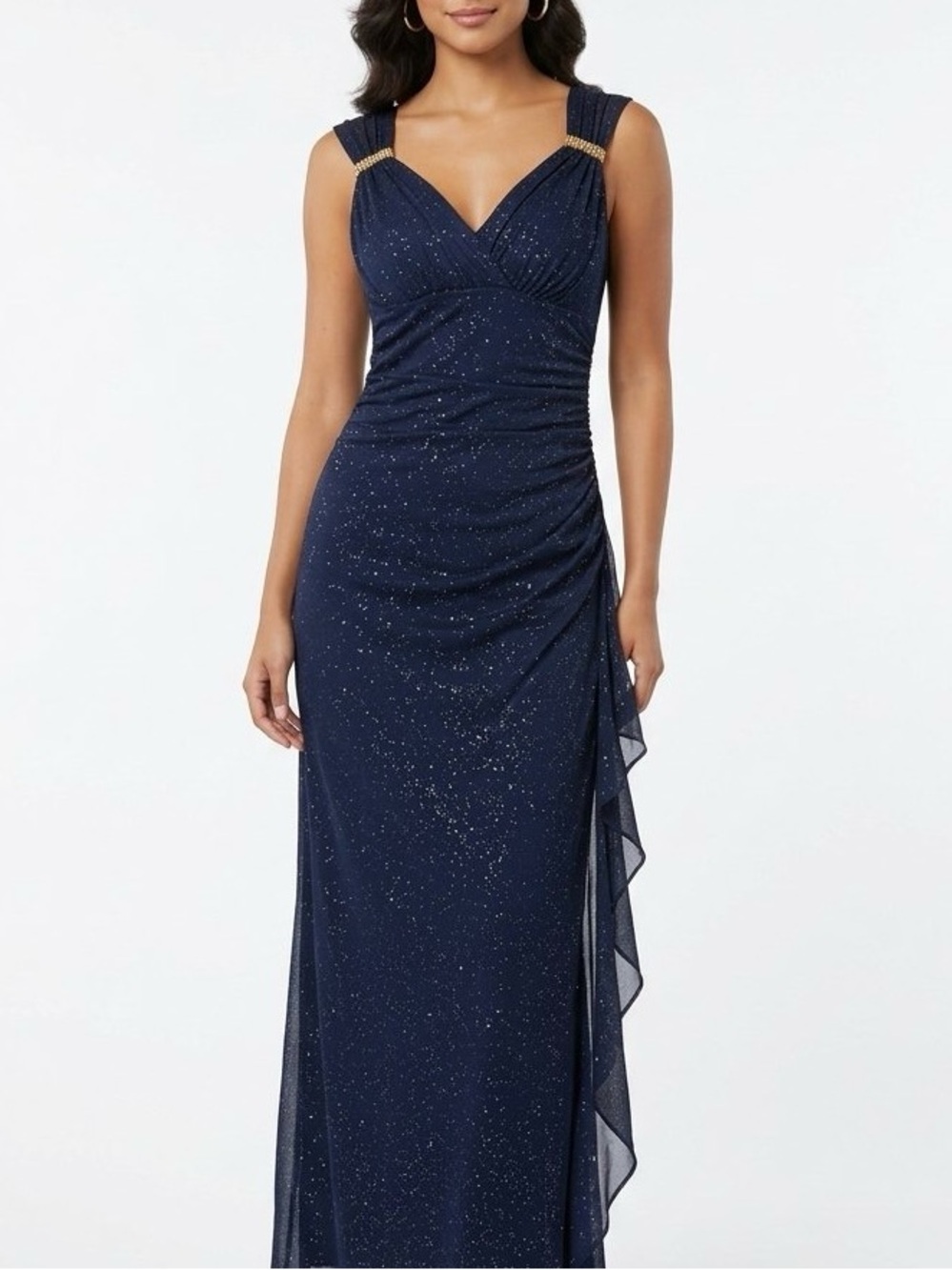 Blondie Nites Navy Blue Sparkle Dress Gold Accent Sz 13